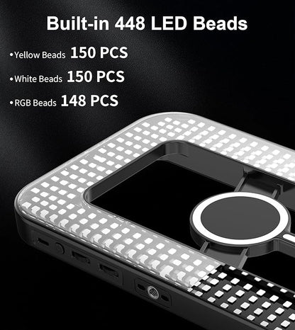 Double-Sided Magnetic Phone Ring Light with Mini Tripod Stand,448 LED 6000mAh Rechargeable RGB Selfie Light for iPhone,Handheld Stabilizer with Light for Magsafe/Phones/Video Recording/Makeup/Photos