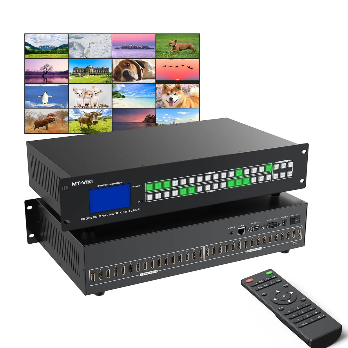 MT-VIKI 4K HDMI Matrix Switch 4x4 with Audio Extraction +Web GUI+ Remote, Rack Mount Switcher & Splitter, 4K@30Hz, EDID, RS232, LAN Port, APP for Conference Room, Church (4 in 4 Out)