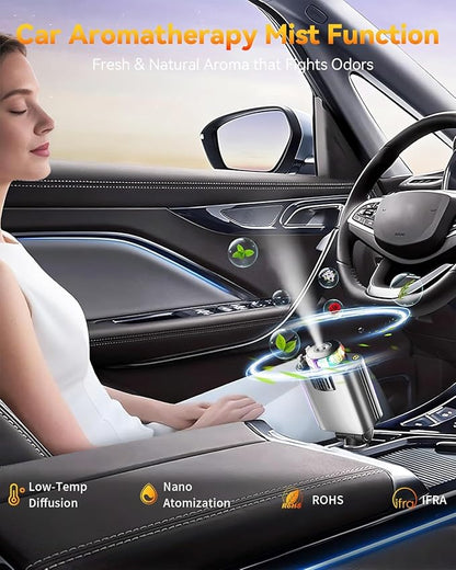 Retractable Car Charger with Air Freshener Diffuser & Star Lights,Multi Port Cigarette Lighter Adapter for iPhone Car Phone Charger USB-C/Type-C Fast Charging with 2 Retractable Cable,Car Aromatherapy