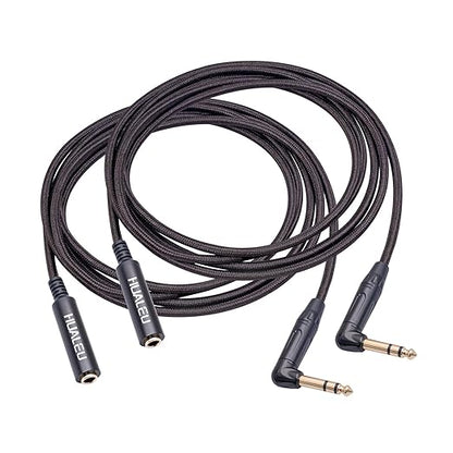 HUAELU 2Pack 3.3FT Right Angle 6.35mm TRS Stereo Male to Female Audio Cable,Right Angle 1/4 TRS Male to Female Stereo Headphone Guitar Extension Cable Cord for Amplifiers,Headphone