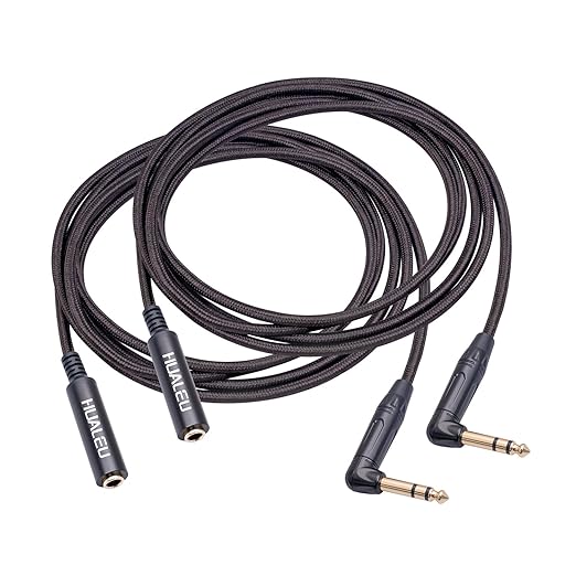 HUAELU 2Pack 3.3FT Right Angle 6.35mm TRS Stereo Male to Female Audio Cable,Right Angle 1/4 TRS Male to Female Stereo Headphone Guitar Extension Cable Cord for Amplifiers,Headphone