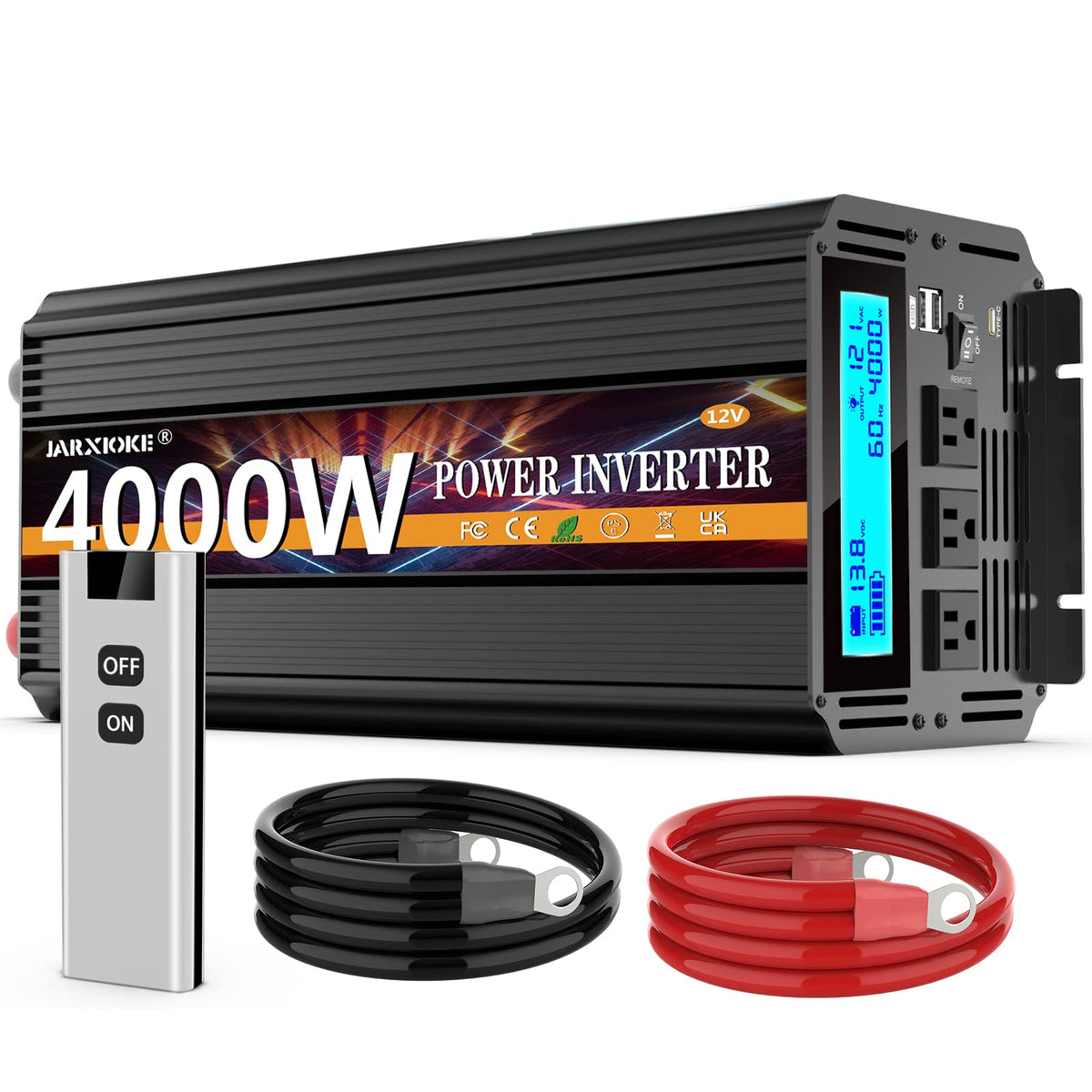 3000W Power Inverter 12V DC to AC 110V/120V (Peak) 6000W Converter 3 sockets car Inverter with Remote Control and LED Display 3.4A USB Port