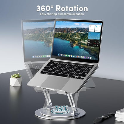 Lifelong Adjustable Laptop Stand with 360° Rotating Base, Ergonomic Computer Stand for Desk, Foldable & Portable Laptop Riser Holder Fits All MacBook, Laptops 10-16 Inches, Silver