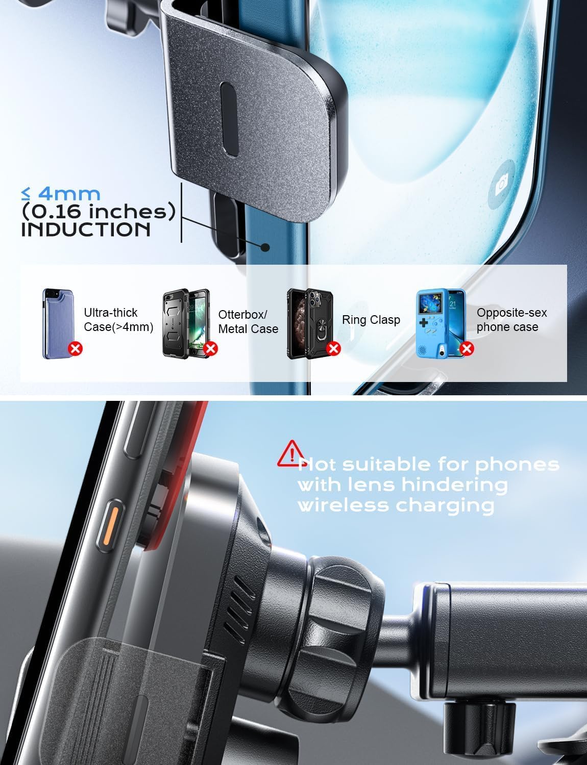 CHGeek Wireless Car Charger, 15W Fast Charging Auto Clamping Phone Holders for Your Car Phone Mount fit for iPhone 17 16 15 14 13 12 Pro Max 11 XR XS, for Samsung Galaxy S25 Ultra S24 S23, Black