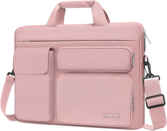MOSISO Laptop Shoulder Bag, Computer Bag with 2 Raised&1 Flapover&1 Horizontal Pocket&Handle&Belt
