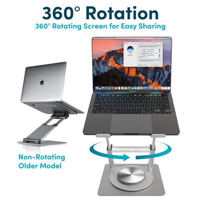 Lifelong 360 Rotating Adjustable Laptop Stand, 16" Tall Riser - Silver