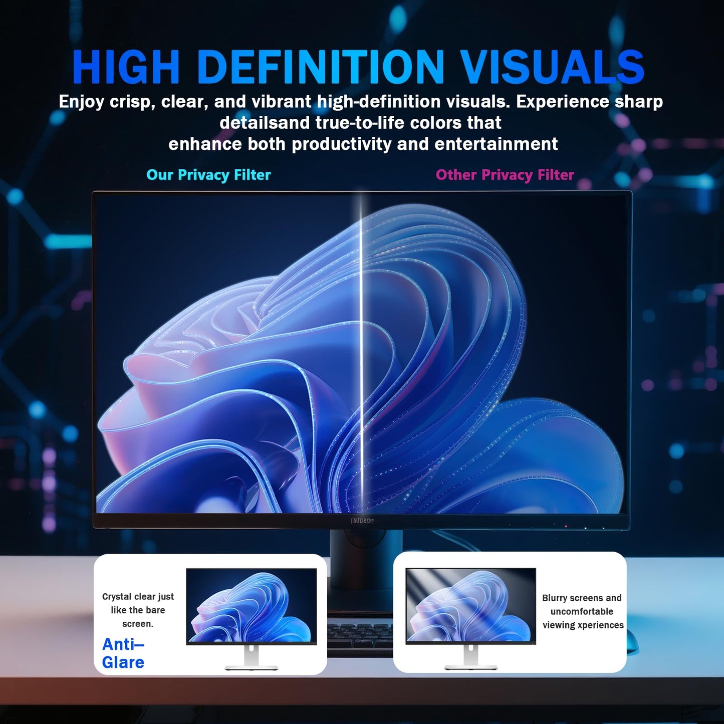 Phimoos [2 Pack] 24 Inch Magnetic Computer Privacy Screen for Monitor 16:9 Aspect Ratio Widescreen Monitor, Eye Protection Anti Glare Blue Light Filter, 24in Removable Black Anti Spy Protector Film