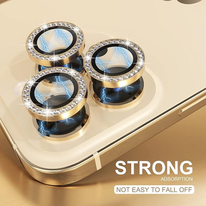 Choiche [3+1 for iPhone 14 Pro/iPhone 14 Pro Max Camera Lens Protector Bling, 9H Tempered Glass Camera Cover Screen Protector Metal Ring Decoration Accessories (Diamond-Gold)