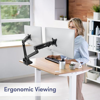 Dual Monitor Mount for Desk, Heavy Duty Dual Monitor Stand for 17 to 35 inch Ultrawide Monitors Holds 4.4 to 26.4 lbs Screen, Height Adjustable Monitor Arm for Gaming, Home, Office, VESA Mount, Black