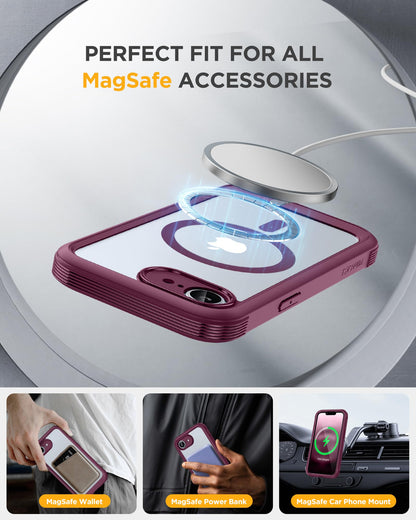 Miracase for Phone 17e Case & iPhone 16e Case, Full-Body Phone with Built-in Glass Screen Protector, [Magnetic with MagSafe] Military Drop Proof 17 E/ 16 E Cover Bumper 6.1 inch, Plum