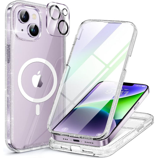 Miracase for iPhone 13 Case 6.1'',Full-Body Magnetic Clear Bumper Case with Built-in 9H Tempered Glass Screen Protector,Military Drop Protection Outdoor Phone Case — iPhone 14
