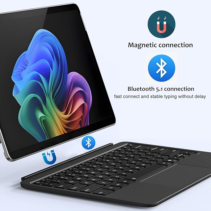 Magnetic Bluetooth Keyboard Cover for Surface Pro 12" 1st 12 inch Laptop Released in 2025 with Backlit (Dark Grey)