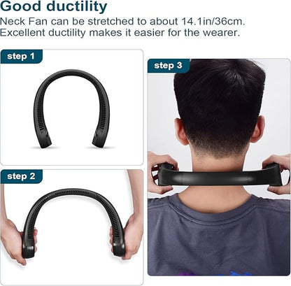 CIVPOWER Neck Fan: Portable Personal Neck Cooling Rechargeable Bladeless Fan - Hands Free 3 Speed 4000 mAh Battery USB Operated Wearable Headphone Design - for Men Women Outdoor Indoor (Black)