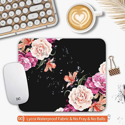 Square Mouse Pad Pretty Peony Flower, Personalized Premium-Textured Custom Mouse Mat Design, Washable Mousepad Cloth, Non-Slip Rubber Base Computer Mouse Pads for Wireless Mouse
