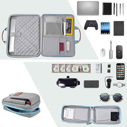 Laptop Case 15.6 Inch Briefcase Military-Grade Protection with Detachable Belt Bag, Compatible All Model of 15-16 Inch MacBook Pro and Most Popular 15.6 Inch Notebooks Chromebooks (Gray&Blue)