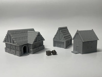 Paintable Tabletop Miniature Little Town Building Terrains Compatible with RPG War Games - 18mm Scale Dioramas Building Set Scenery with Medieval Architecture Style by HAUTICO (HVillageHouses1-1)