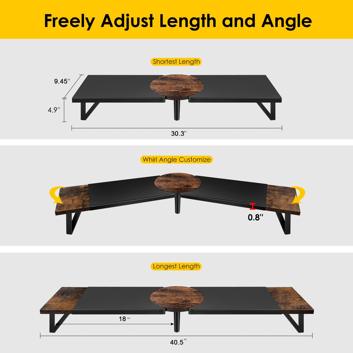 Across-Star Dual-Monitor Stand for Desk - Large Adjustable Length and Angle Riser for 2 Monitors, Double Computer Desktop Organizer, Shelf for TV, Laptop, Printer