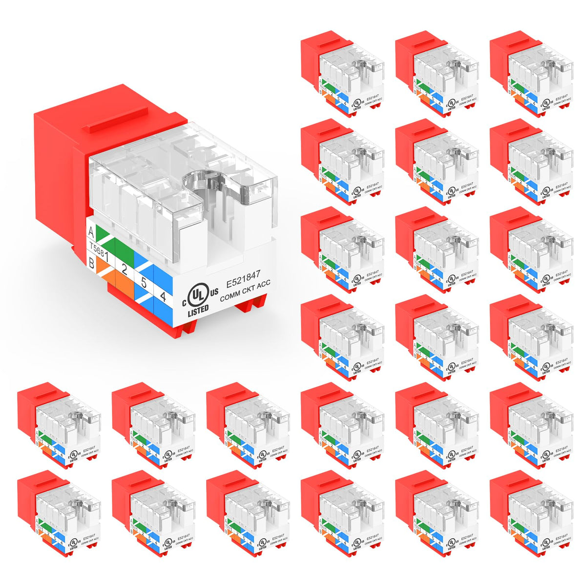 VCE UL Listed Cat6 Keystone Jacks 10Gbps 25-Pack, Orange