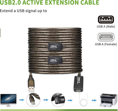 LDKCOK USB 2.0 Type A Male to A Female Active Repeater Extension Cable 100ft, High Speed 480 Mbps