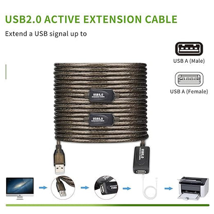 100 FT USB Extension Cable, USB 2.0 Type A Male to A Female Active Repeater Extension Cable 100ft, High Speed 480 Mbps