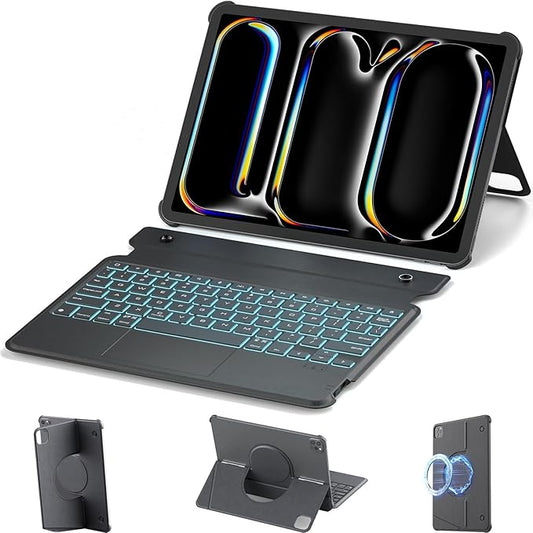 Nillkin for iPad Air/Pro 13 Inch Case with Detachable Keyboard, Slim Magnetic Rugged Keyboard Case for iPad Air 13 M3/M2 and iPad Pro 13 (7th Gen) M4 with Stand Backlit Multi-Touch Trackpad, Black