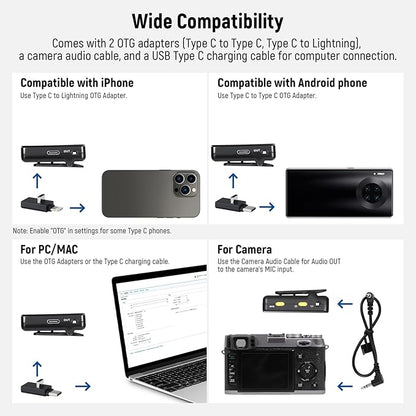 NEEWER CM28 Wireless Lavalier Microphone System with Charging Case Noise Canceling 4GB Storage 9Hrs Recording 48KHz 16 Bit Uncompressed Audio Lapel Mic Compatible with iPhone iPad Android PC Camera