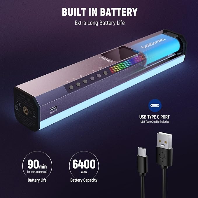 NEEWER RGB LED Video Light Stick, Touch Bar&APP Control, Magnetic Handheld Photography Lighting Wand, Dimmable 3200K~5600K CRI98+ Full Color LED Light with 6400mAh Battery, 17 Scenes, RGB1 (Rose Gold)
