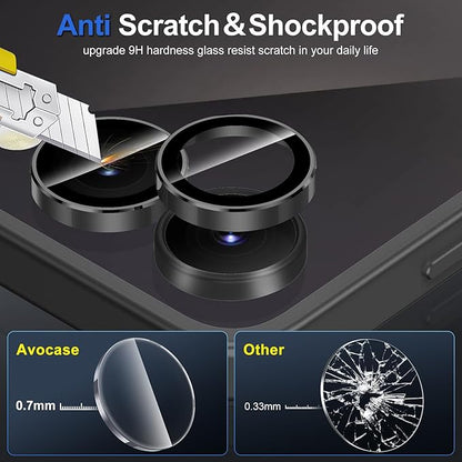 for Samsung Galaxy Z Flip 7 Camera Lens Protector, Individual Metal Ring Tempered Glass Lens Cover, [Strong Adsorption] Scratch Resistant Ultra-Thin HD Clear Lens Cover, 1 Set-Black Ring