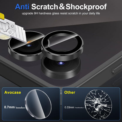 Avocase for Samsung Galaxy Z Flip 7 Camera Lens Protector, Individual Metal Ring Tempered Glass Lens Cover, [Strong Adsorption] Scratch Resistant Ultra-Thin HD Clear Lens Cover, 1 Set-Black Ring