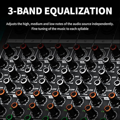 Depusheng MX12 12 Channel Sound Mixer Audio Mixing Console 48V 256DSP Professional USB PC Play Record Podcast Live Broadcast (US MX12)