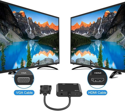VGA to HDMI VGA Audio Video Cable Adapter Converter Splitter with 3.5mm Audio USB Power for 2 Monitors, Computer, Desktop, Laptop, PC, Projector, HDTV 1080P, Plug and Play