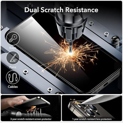 ESR 3+2 Pack for iPhone 15 Pro Max Screen Protector, [9H Hardness] [Military Grade Shatterproof] Full Coverage Ultra-tough Tempered Glass Film, Easy Installation Frame, 2 Set of Camera Lens Protector