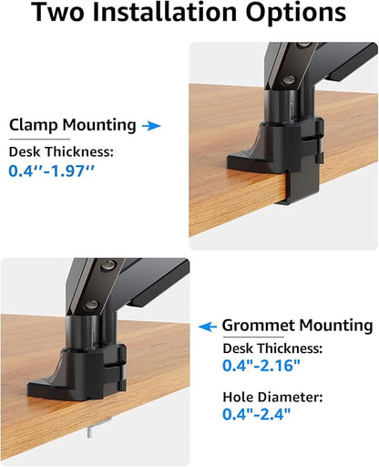 MOUNTUP Dual Monitor Mount fits 22''-42'' Ultrawide Screen, Holds 6.6-33lbs, Dual Monitor Arm Desk Mount, Heavy Duty Gas Spring Monitor Stand for 2 Monitors, Vesa Mount with Clamp/Grommet Base