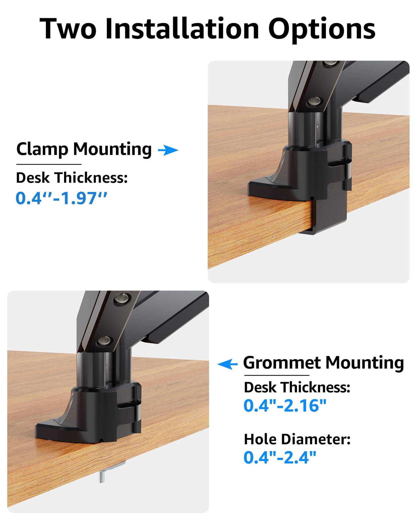 MOUNTUP Dual Monitor Mount fits 42 40 39 37 34 32 27 inch Ultrawide Screen, Holds 6.6-33lbs, Dual Monitor Arm Desk Mount, Heavy Duty Monitor Stand for 2 Monitors, with Clamp/Grommet Base