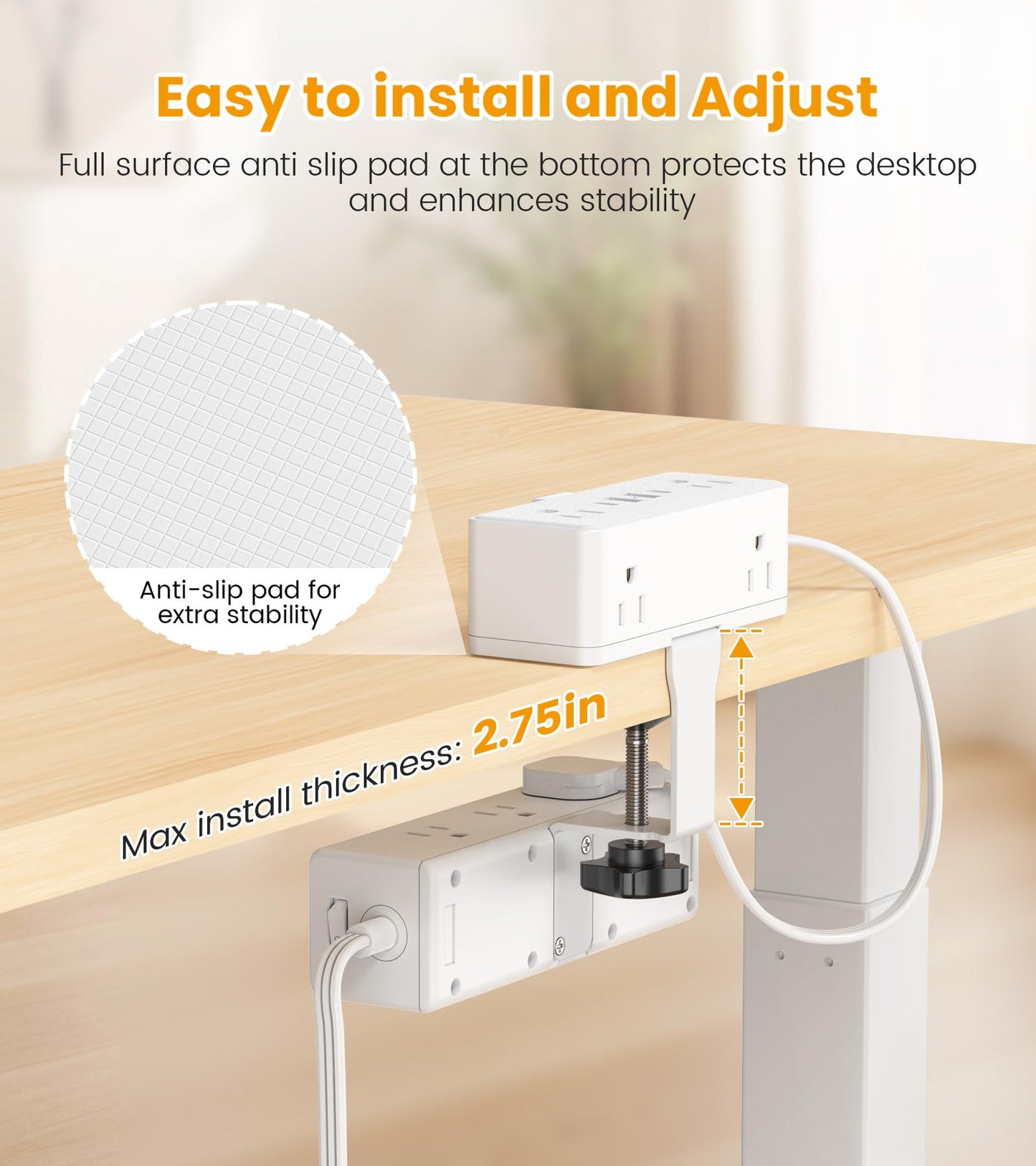 VILONG Dual Layer Desk Clamp Power Strip, 13 Outlets, 20W USB-C, 10FT Cord