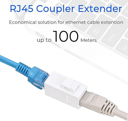 Rapink RJ45 Coupler Inline Adapter Keystone, Female to Female Network Connector 5 Pack for Ethernet Cat6/Cat5e/Cat5 Cable Extender with Gold Plated White