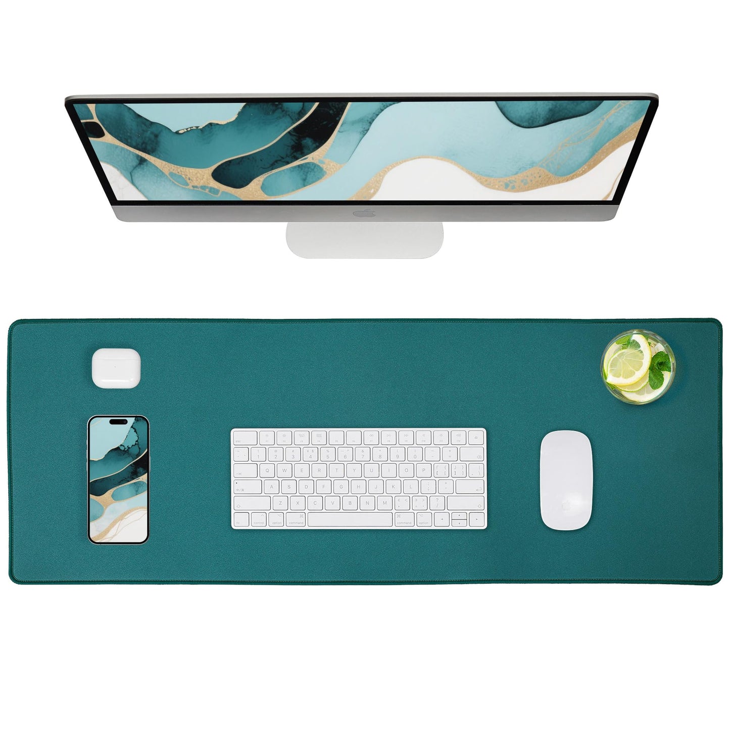ALOANES Dark Green Waterproof Desk Mat,Large Extended Mouse Mat,Office Desk Protector with Anti-Slip Base,Stitched Edge,Grain Jacquard Surface,Perfect for Gamer,Office&Home, XL(11.81''x27.56''x0.12'')