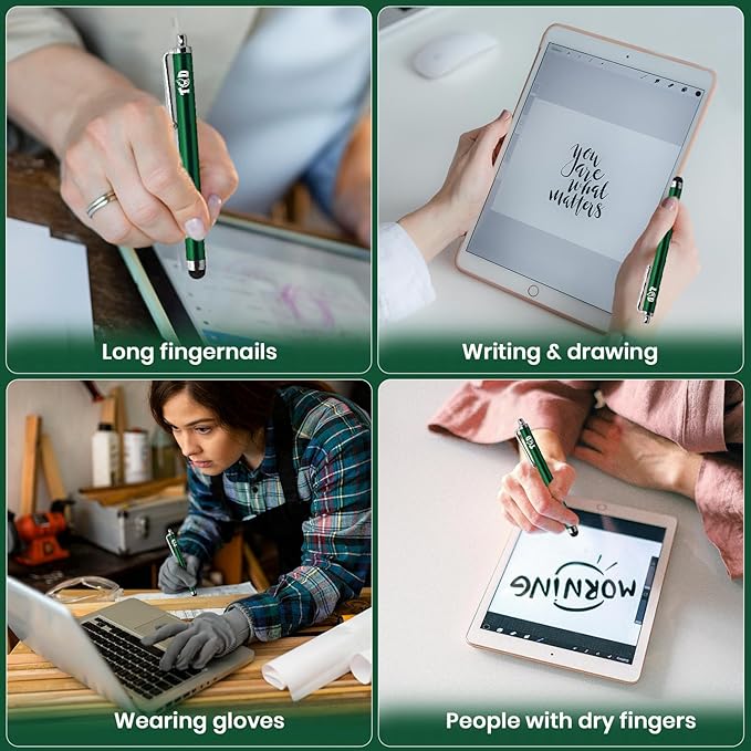 TCD 10 Pack Stylus Pen Set - Touch Screen Devices, Thick Rubber Tip - Green