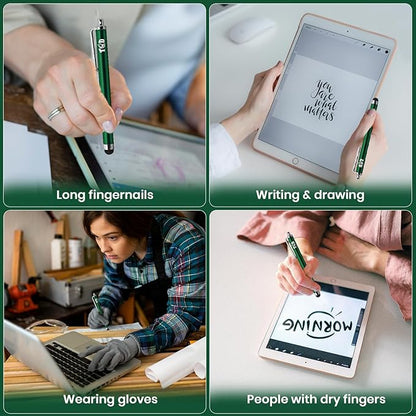 TCD 10 Pack Stylus Pen Set - Touch Screen Devices, Thick Rubber Tip - Green