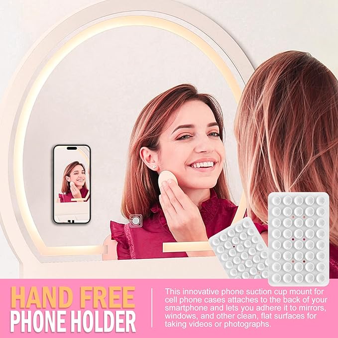Double Sided Silicone Suction Phone Holder Mount, Silicon Accessory for iPhone and Android, Hands-Free Mirror Shower Phone Holder, TikTok Videos and Selfies (White)