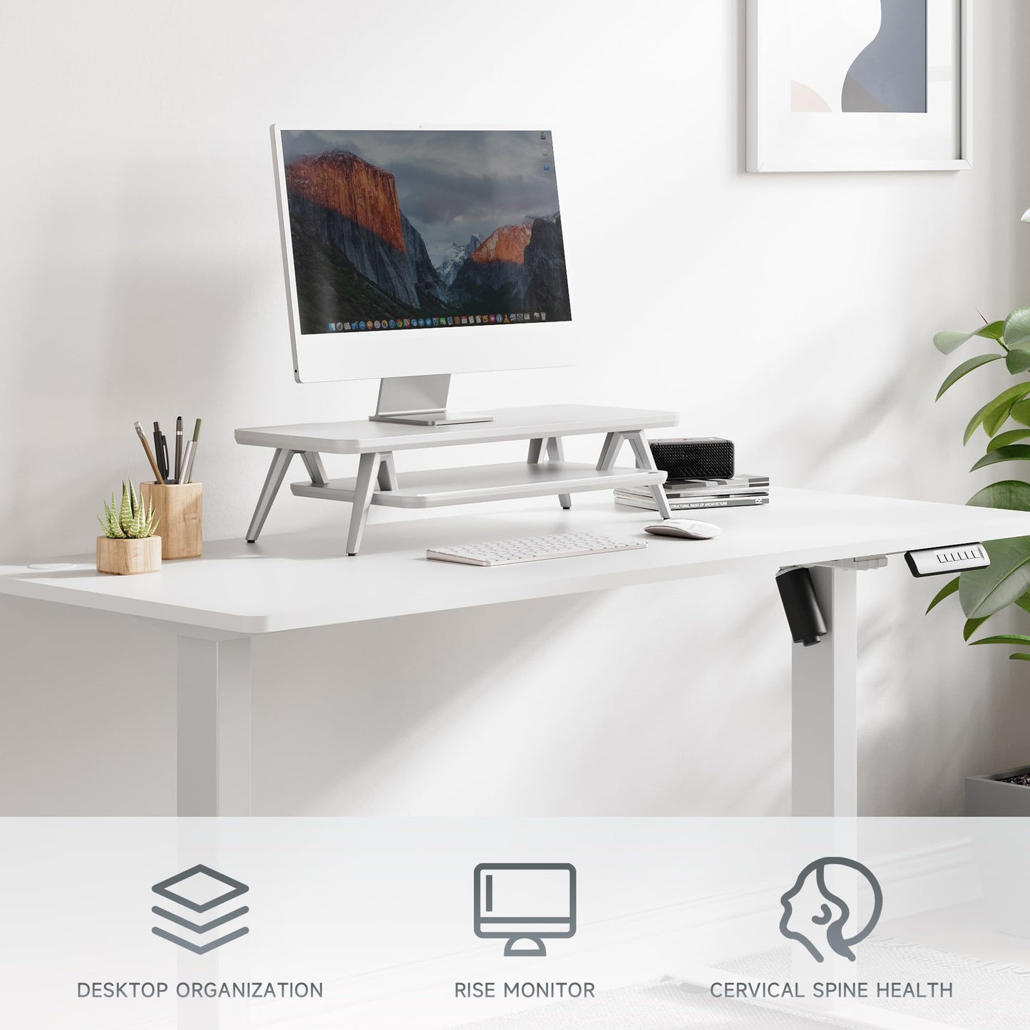 Fenge Monitor Stand Riser, Wooden Desk Shelf with 2-Tier Storage