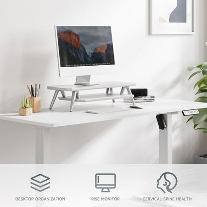 Fenge Monitor Stand Riser, Wooden Desk Shelf with 2-Tier Storage