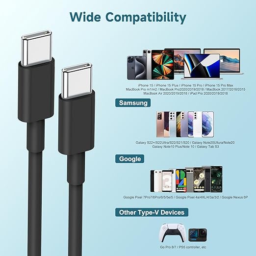 [3+6+10FT] 60W USB C to C Cable 3Pack iPhone 15 Fast Charging Cable,USB-C to USBC Power Cord for iPhone 15/15 Pro/15 Plus/15 Pro Max,MacBook Pro Air/IPad Air 4/5/iPad Pro 12.9/11(Black)