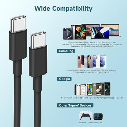 [3+6+10FT] 60W USB C to C Cable 3Pack iPhone 15 Fast Charging Cable,USB-C to USBC Power Cord for iPhone 15/15 Pro/15 Plus/15 Pro Max,MacBook Pro Air/IPad Air 4/5/iPad Pro 12.9/11(Black)