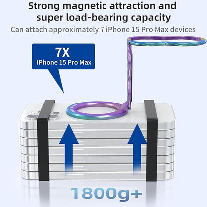 Magnetic-Phone-Grip-Stand-with-Finger-Strap, 4-in-1 Magnetic Ring Holder, Kickstand and Elastic Strap for Smartphones, Universal Fit for iPhone, Android, and Cases (Colorful)