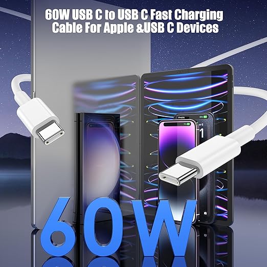 3-Pack [3.3FT+3.3FT+6.6FT] 60W USB C to USB C Cable, Type C to Type C Cable,Fast Charging Cable for iPhone 16 15 Pro Plus Pro Max，for Galaxy S24 S23, for iPad Pro/Air, for MacBook Pro/Air and More