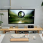 ROCDEER Bamboo Dual Monitor Stand Riser, 2-Tier Desk Shelf with Storage