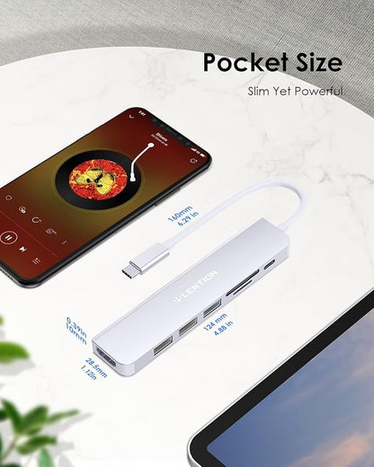 LENTION USB C Hub with 100W Charging, 4K HDMI, Dual Card Reader, USB 3.0 & 2.0 Compatible MacBook Pro, New Mac Air/Surface, Chromebook, More, Stable Driver Adapter (CB-CE18, Silver)