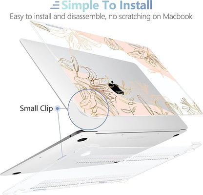 MEEgoodo Case for MacBook Pro 13 inch Case 2022 2021 2020 New A2338 M2/M1 A2251 A2289,Laptop Hard Shell Cases with Keyboard & Camera Cover Compatible with 13.3 inch MacBook Pro, Gold Flowers Lilies
