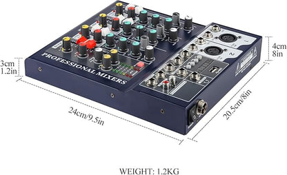 Dj Mixers 4 Channel Audio Mixer Sound Board with Bluetooth, Usb Audio Interface with 48V Phantom Power Sounds Mixer Board with FX Reverb Delay Effect for Streaming